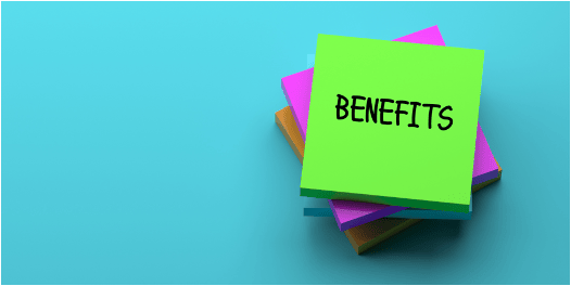 Stack of sticky notes with the word Benefits written on the top note